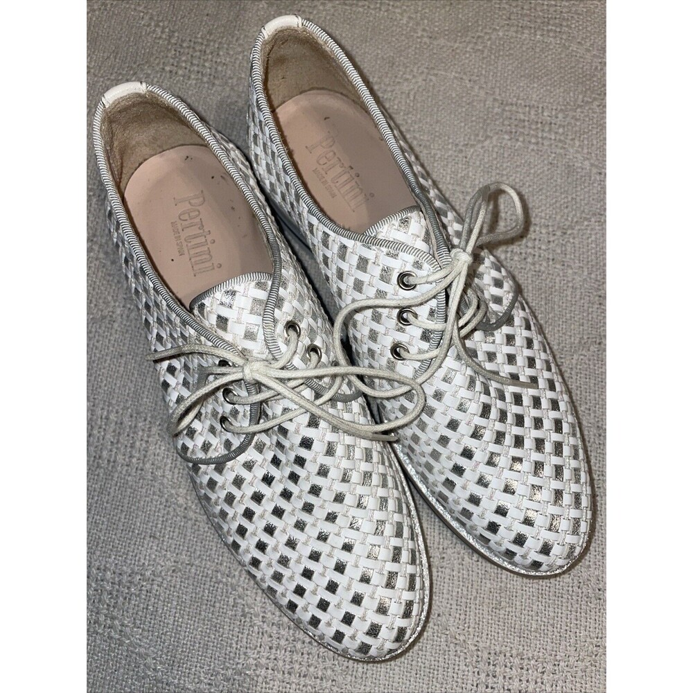 Pertini Women’s Casual Sneakers Size 35 U.S. 4 M White Silver Leather Athleisure